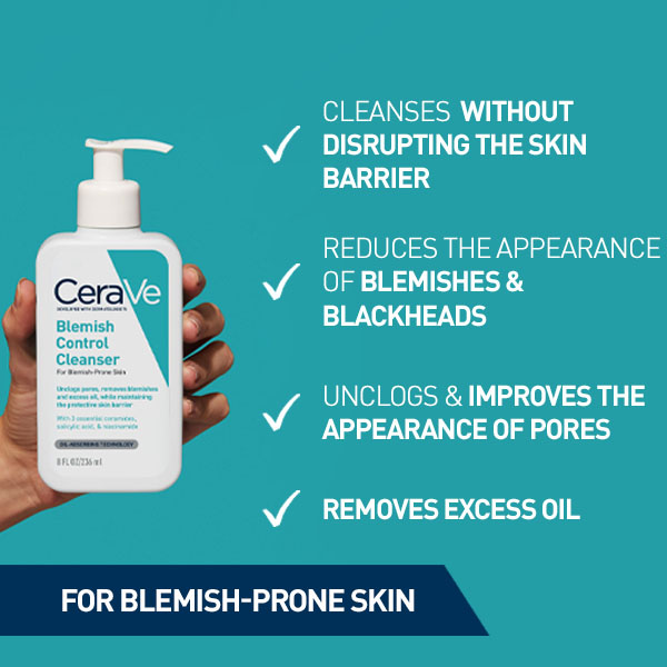 CERAVE Blemish Control Face Cleanser with 2% Salicylic Acid & Niacinamide for Blemish-Prone Skin 236